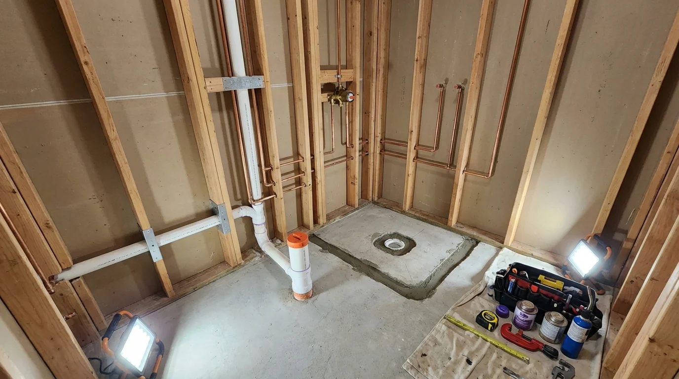 Bathroom rough-in plumbing during remodel by Johns Plumbing LLC in Mesquite