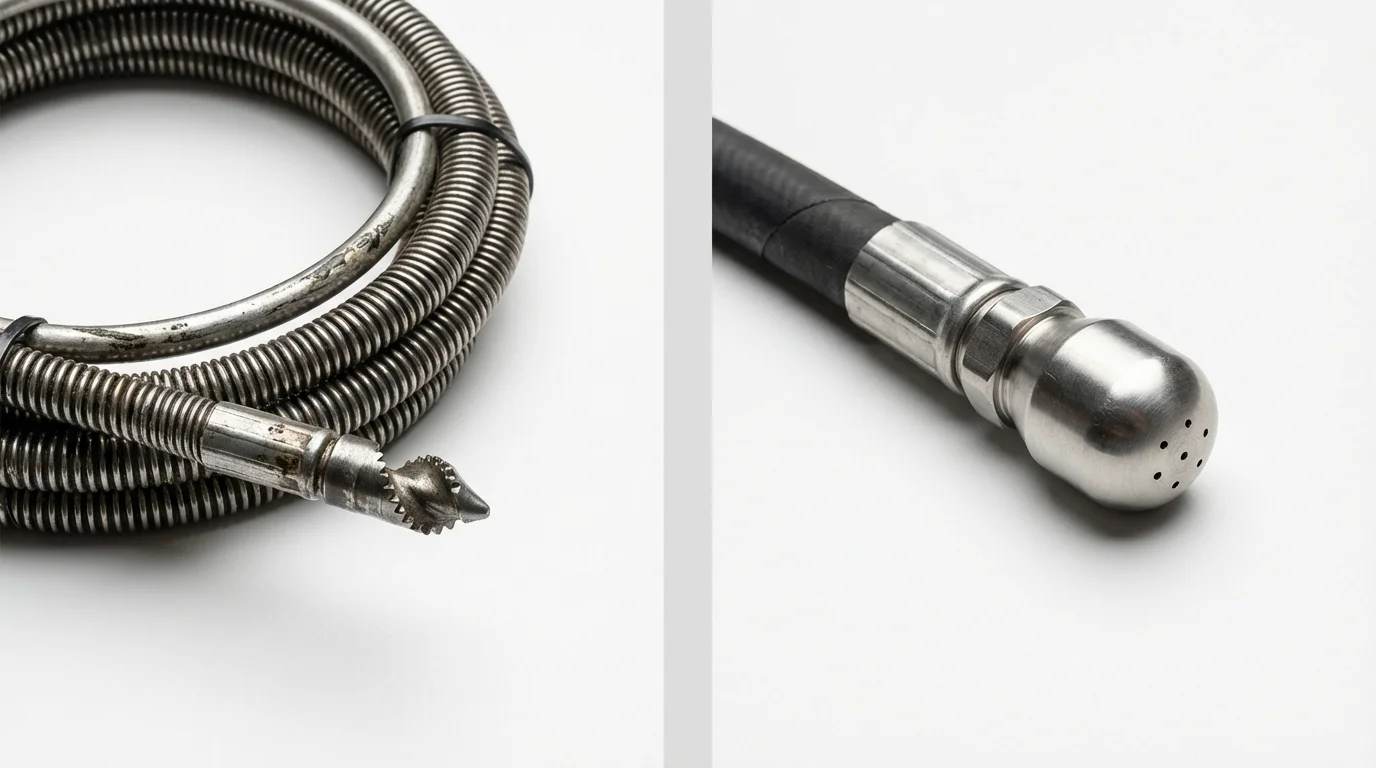 Drain snake cable and hydro jetting nozzle used for drain cleaning in Mesquite, NV