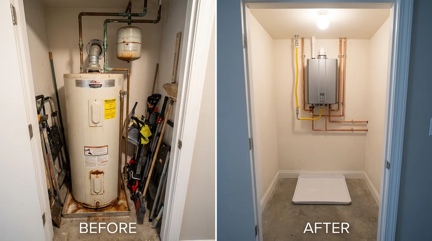 Tank water heater versus wall-mounted tankless unit comparison for Mesquite, NV homeowners