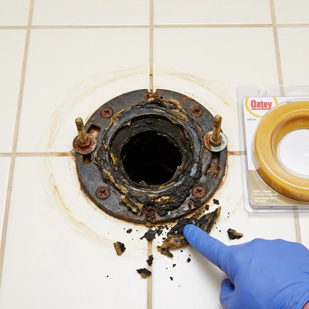 Failed wax ring showing water seepage at the base of a toilet in a Mesquite, NV home