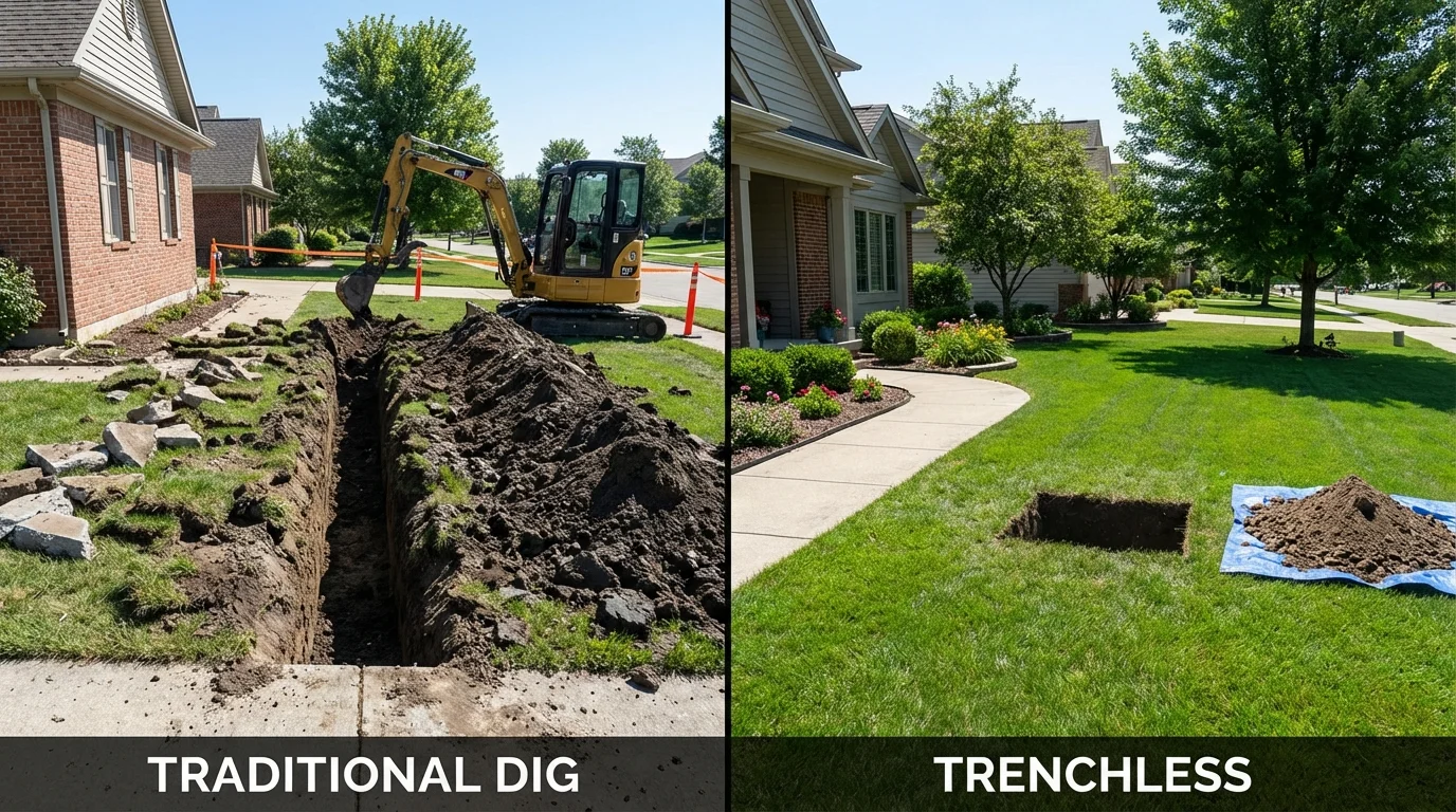 Trenchless sewer repair with minimal yard damage versus traditional excavation in Mesquite, NV